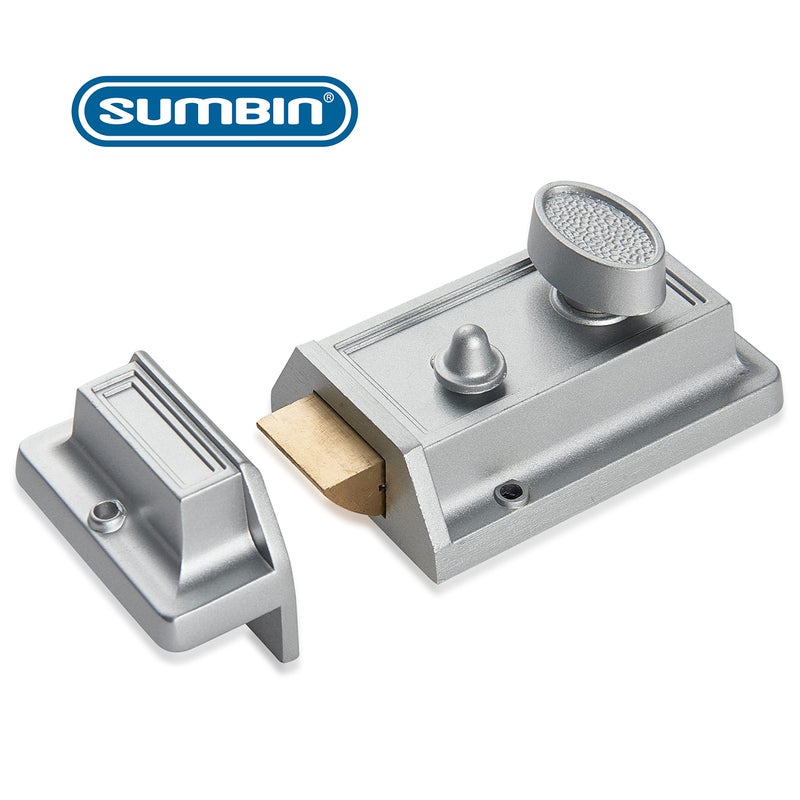 SUMBIN Night Latch Deadbolt Rim Lock,Antique Locks with Keys for Front Door in Silver Finish - Image 1